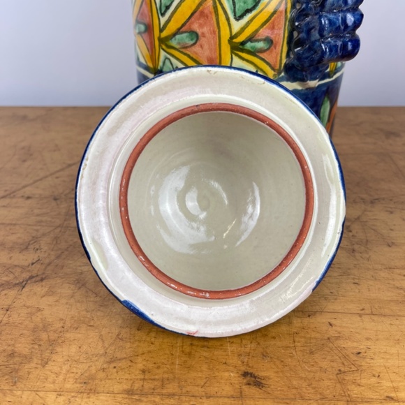 Vintage Talavera Mexican Folk Art Pottery 13” Tall Canister Signed T Ruth Mexico - Picture 6 of 10